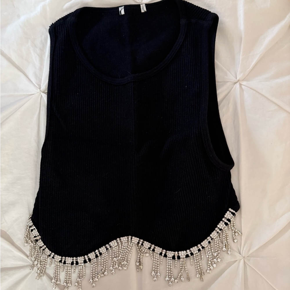 Zara Black Crop Top with Beaded Hem